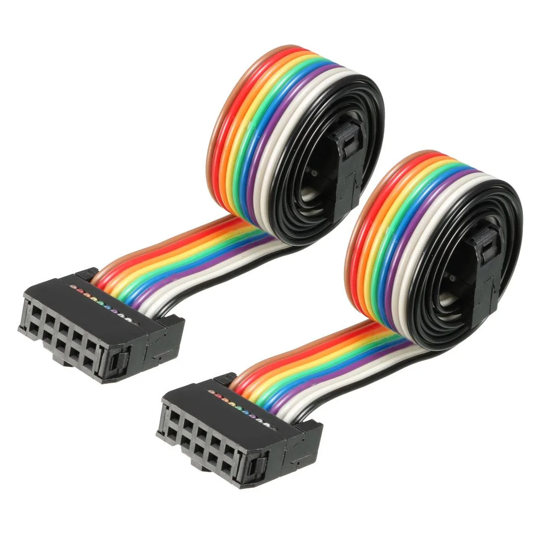 Two flat rainbow ribbon cables 43cm long with 10 pin female connectors 2.54mm pitch