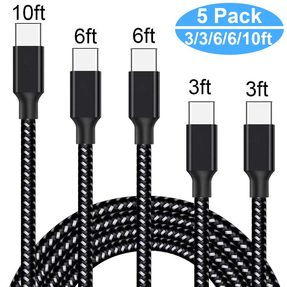 Hitoor Hitoor 5-pack USB-C to USB-A cable 3/3/6/6/10ft 3A nylon braided — product photo