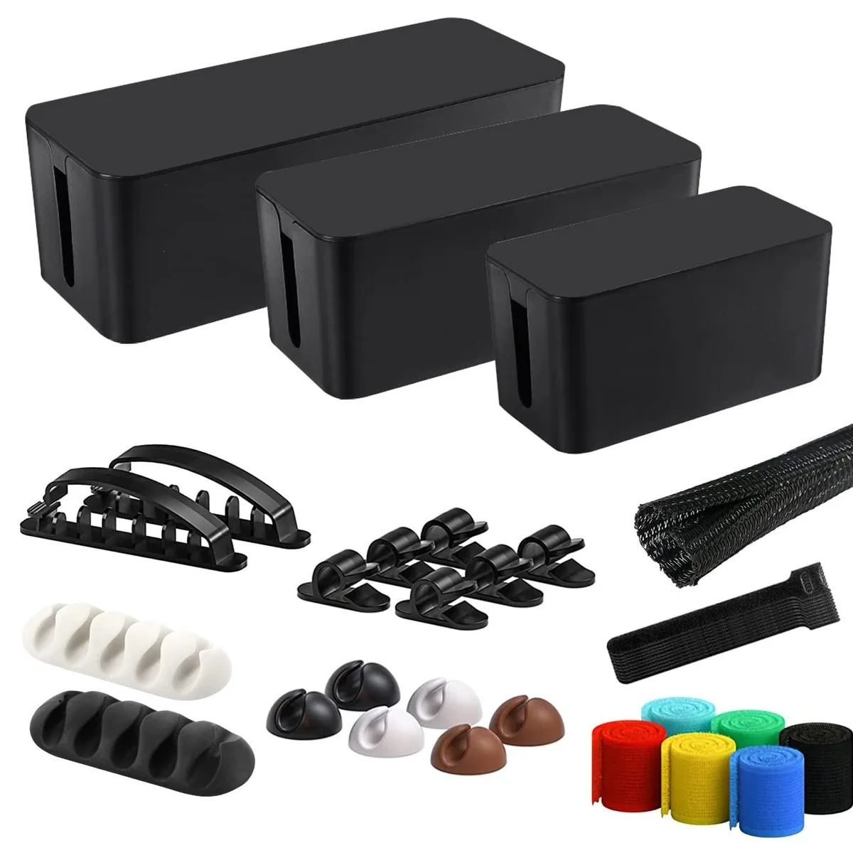 OSPNIEEK Cable Management Box 3-Pack 33 PCS Black — product photo