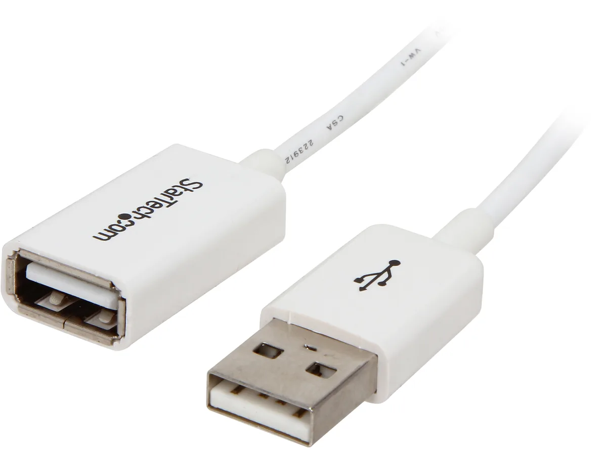 White USB 2.0 extension cable male to female 3.28 ft