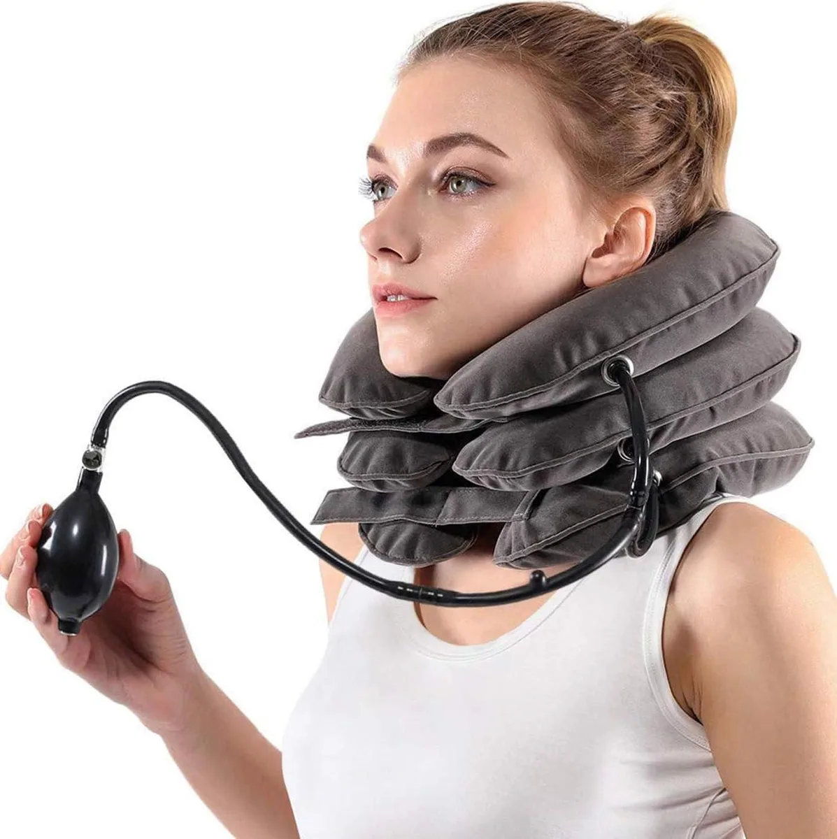 Black inflatable cervical neck traction collar with Velcro straps, size small 12-17 inches, pack of 10