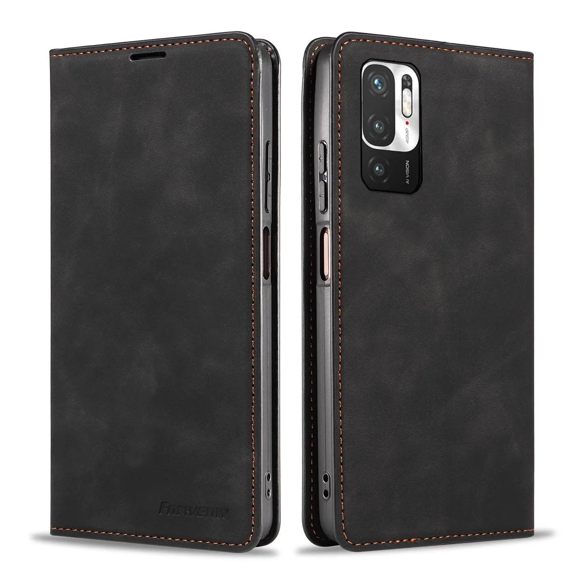 BONAEVER BONAEVER PU Leather Flip Wallet Case Black for Redmi Note 10 5G / Note 10T 5G / Poco M3 Pro 5G — product photo