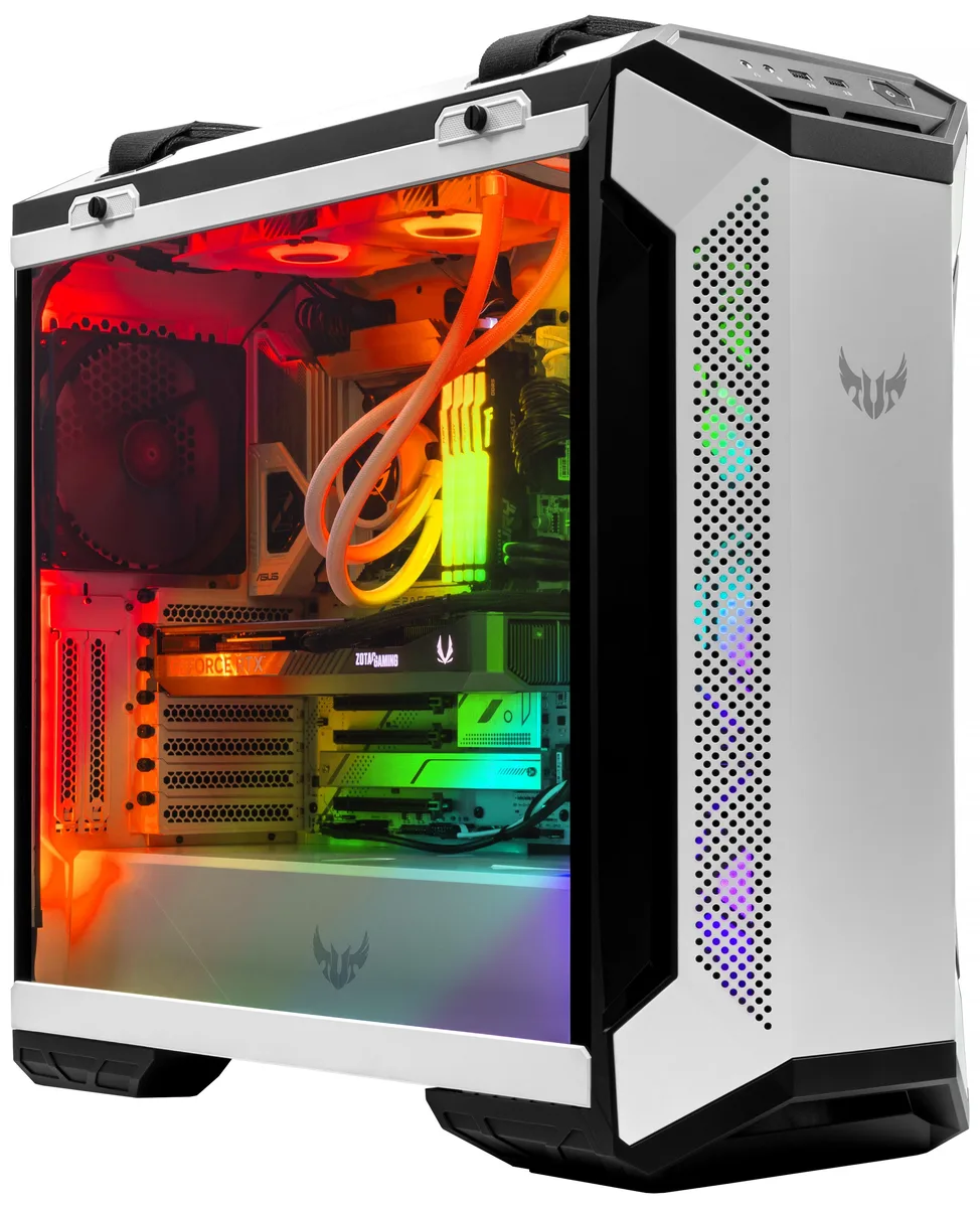 ArsenalPC ArsenalPC TUF GT501 White i7-14700KF RTX 5060 Ti 32GB DDR5 4TB NVMe 2TB HDD 750W Liquid Cooled Gaming PC — product photo