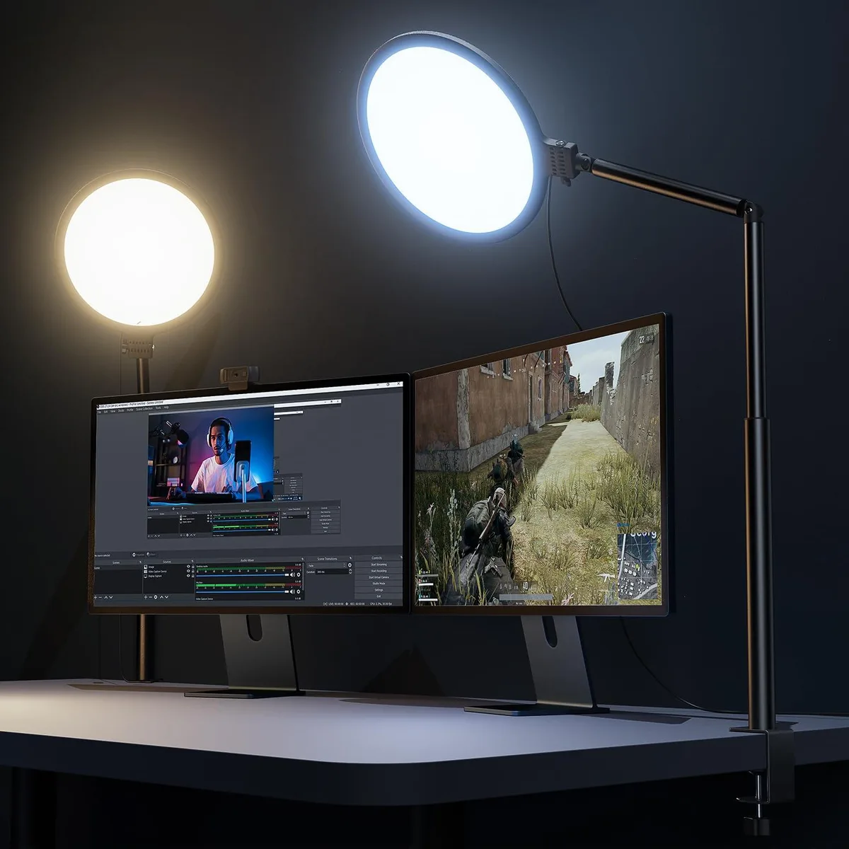 10.2 inch ring light on adjustable arm with C-clamp base