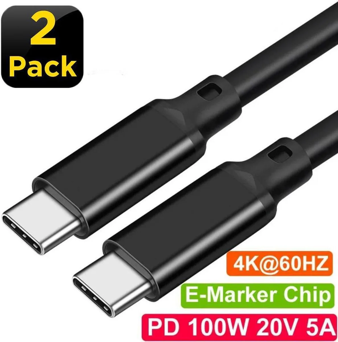 SMUGDESK SMUGDESK PD100W USB C to USB C cable 6.6ft 2 pack 20Gbps 100W 4K 60Hz — product photo
