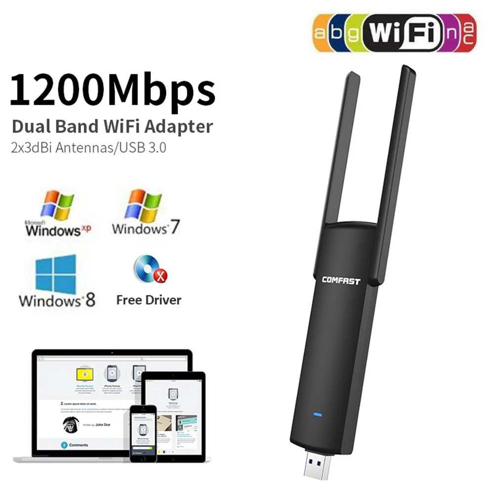 SMA SMA USB 3.0 Dual Band Wi-Fi Adapter 1200Mbps — product photo
