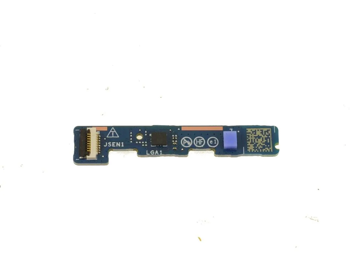 Small green circuit board with a black Hall sensor component and gold edge connector