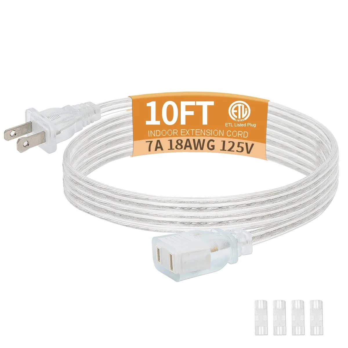  Haultop Clear Extension Cord 10 ft 18 AWG 125V 7A 900W — product photo