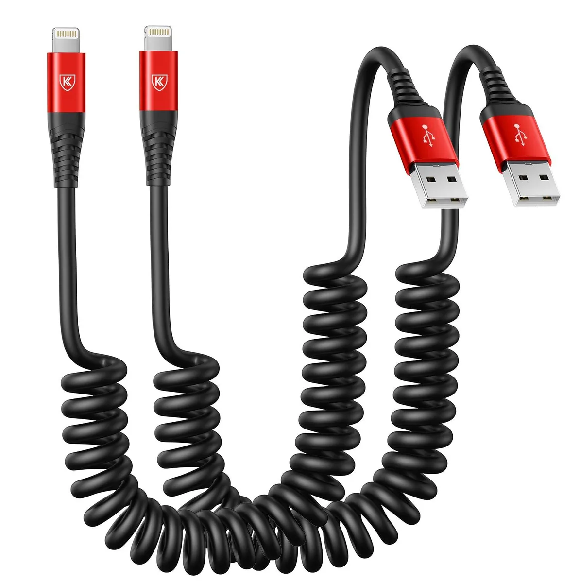 KEHIPI KEHIPI 2 Pack Coiled Lightning Cable 3ft Red — product photo