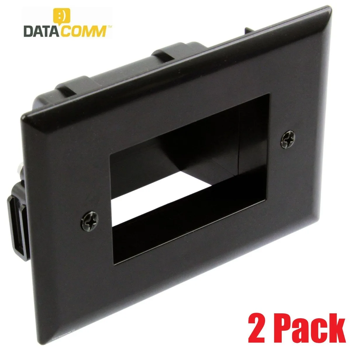 Two black single-gang recessed low voltage wall cable plates