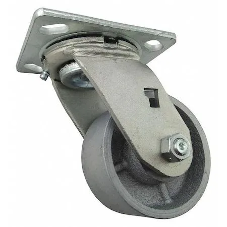Black iron swivel plate caster with four inch wheel