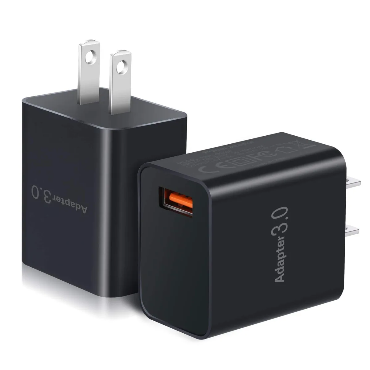  OKRAY HNT-QC530 18W USB-A Quick Charge 3.0 Wall Charger Black 2-Pack — product photo