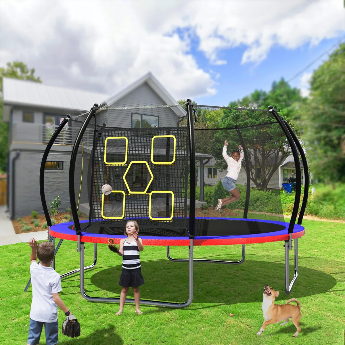 MERSCO MERSCO 14FT Trampoline Red with Football Baseball Net — product photo