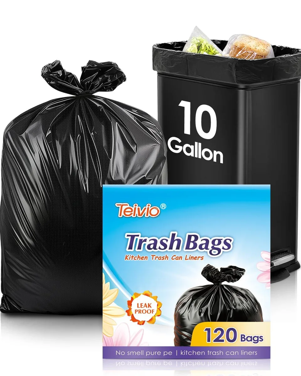  Teivio 120pcs-10 10 Gallon Garbage Bags 120 Count Black — product photo