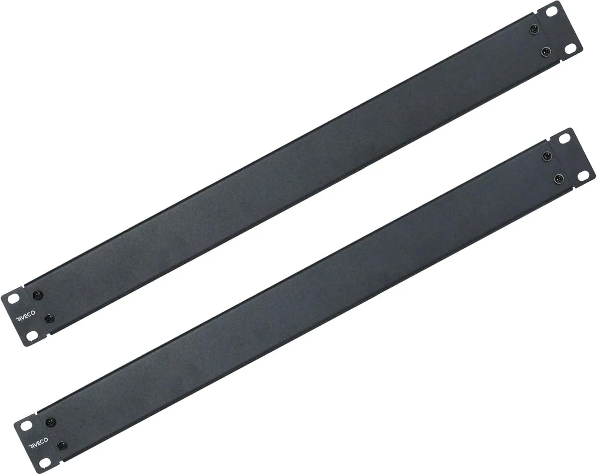 Two black 1U 19-inch blank rack panels