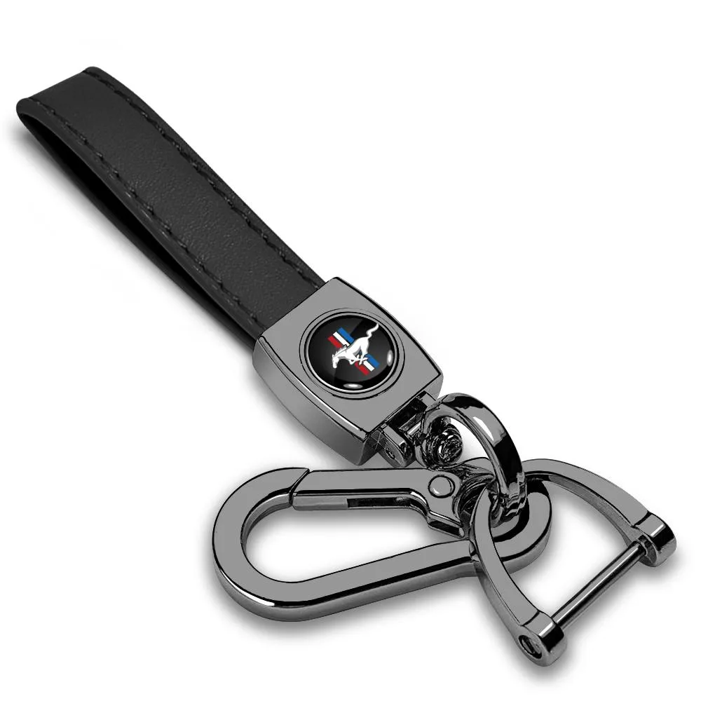 iPick Image, LLC iPick Image, LLC Ford Mustang Tri-Bar Key Chain Dark Gunmetal Black Leather Loop-Strap — product photo