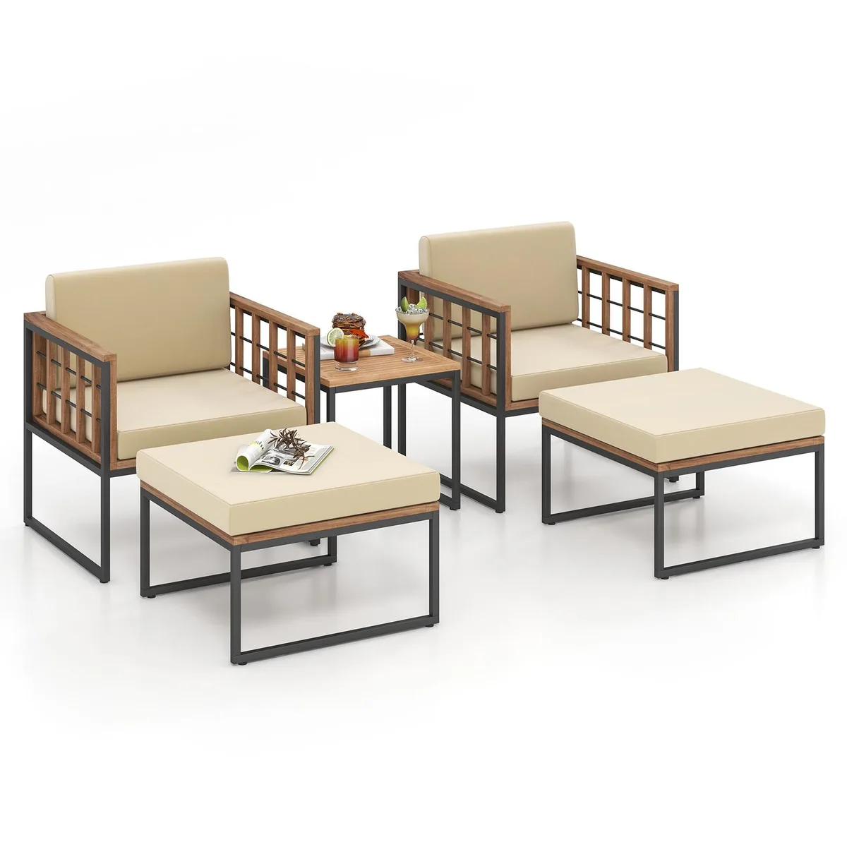 SlickBlue SlickBlue 5 Piece Patio Furniture Set Acacia Wood Beige — product photo