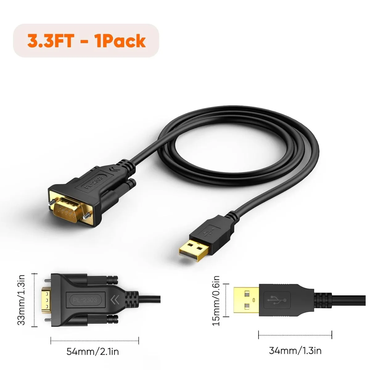 BFKK BFKK USB to RS232 Serial Cable PL2303 DB9 3.3FT Black — product photo