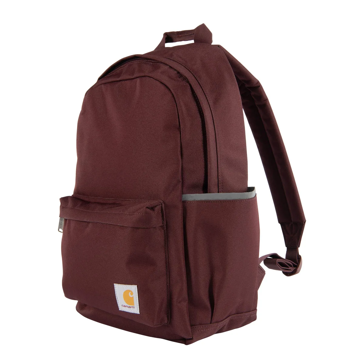Beige 21L laptop backpack, water-resistant polyester, 15 inch sleeve, reflective zipper pulls
