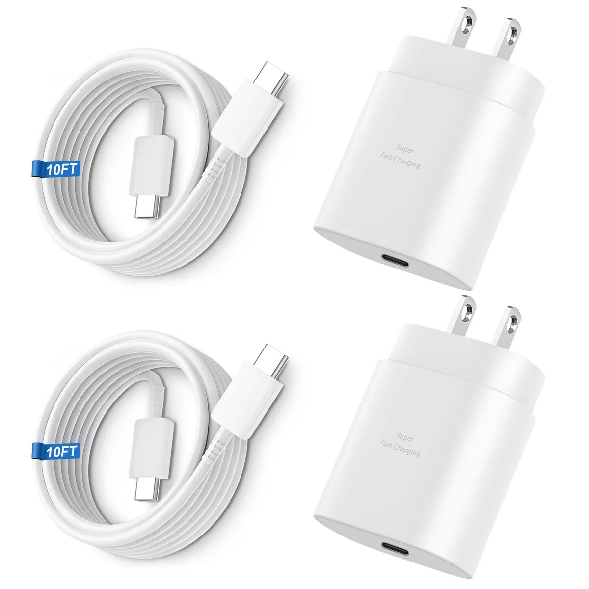KEHIPI KEHIPI 25W USB-C charger 10ft cable 2-pack white — product photo