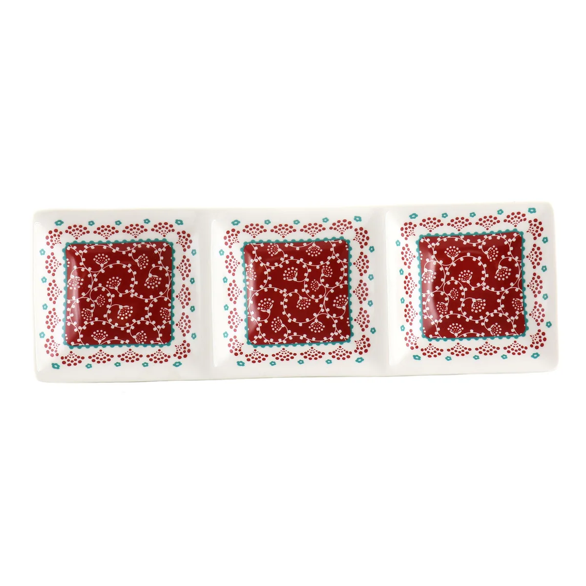 Gibson Gibson 510118962M 13.5 Inch Ceramic Rectangular 3 Section Tray Red serveware — product photo