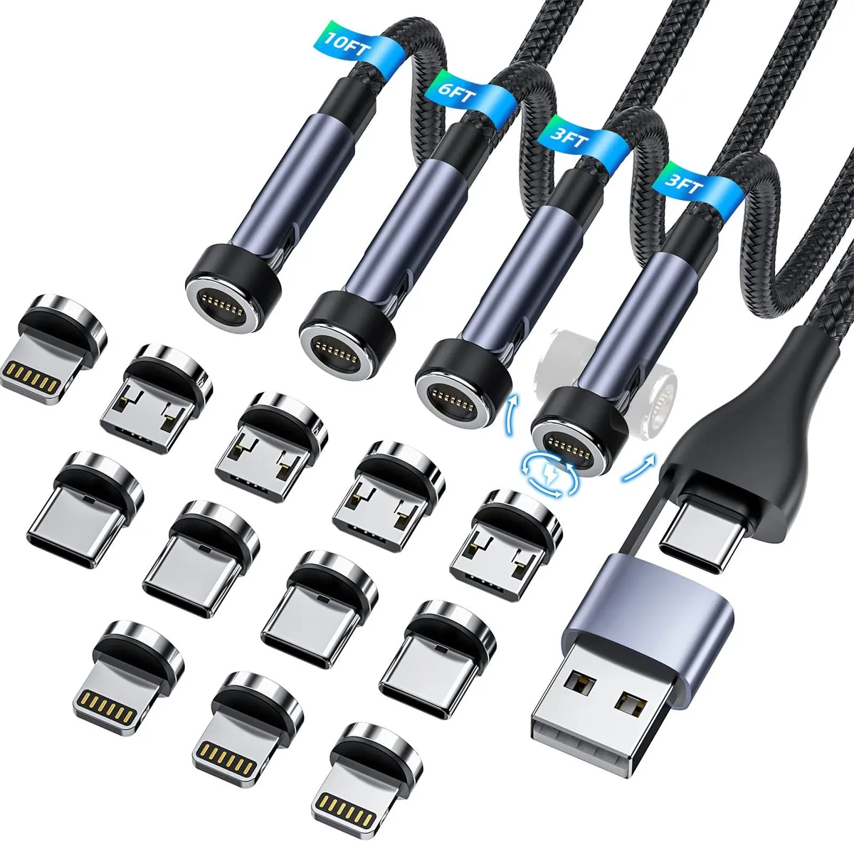 GE AKD02W 5-in-1 Magnetic Phone Cable 4-Pack 25 ft — product photo