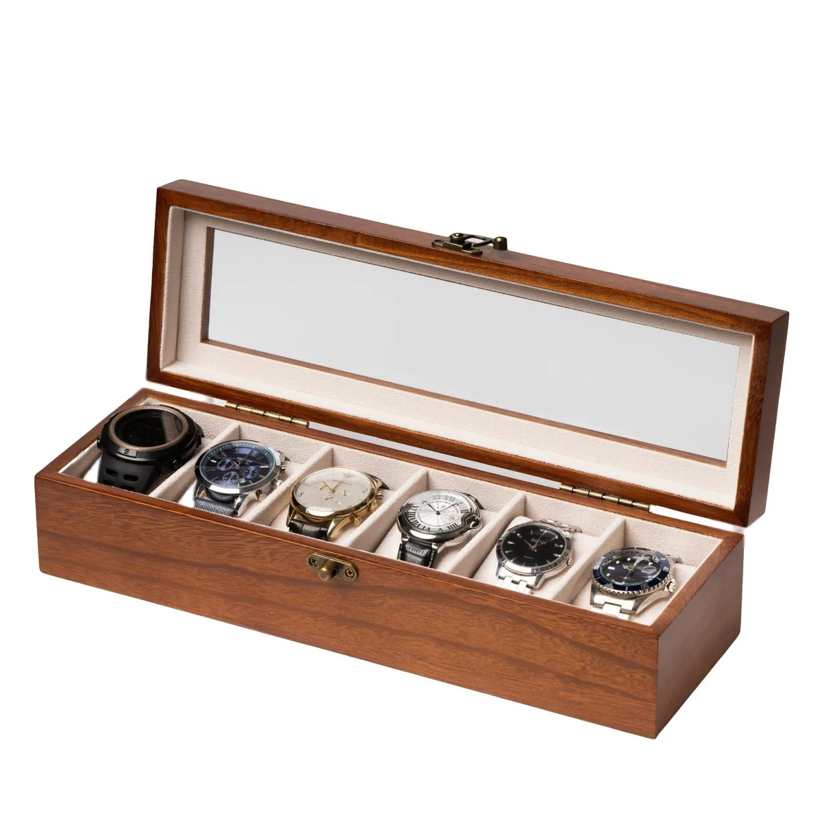  Exper City Watch Box Classic Walnut 6 Slots 13.4 in — product photo