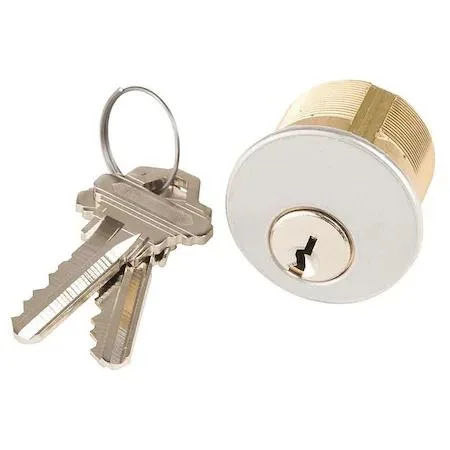 Pair of satin chrome mortise lock cylinders with keys