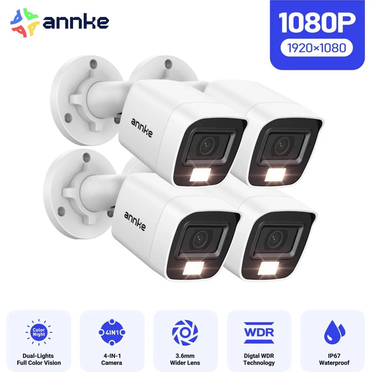 Annke Annke 3-Camera 1080P IP67 Wired Surveillance Security System White Smart Dual Light — product photo