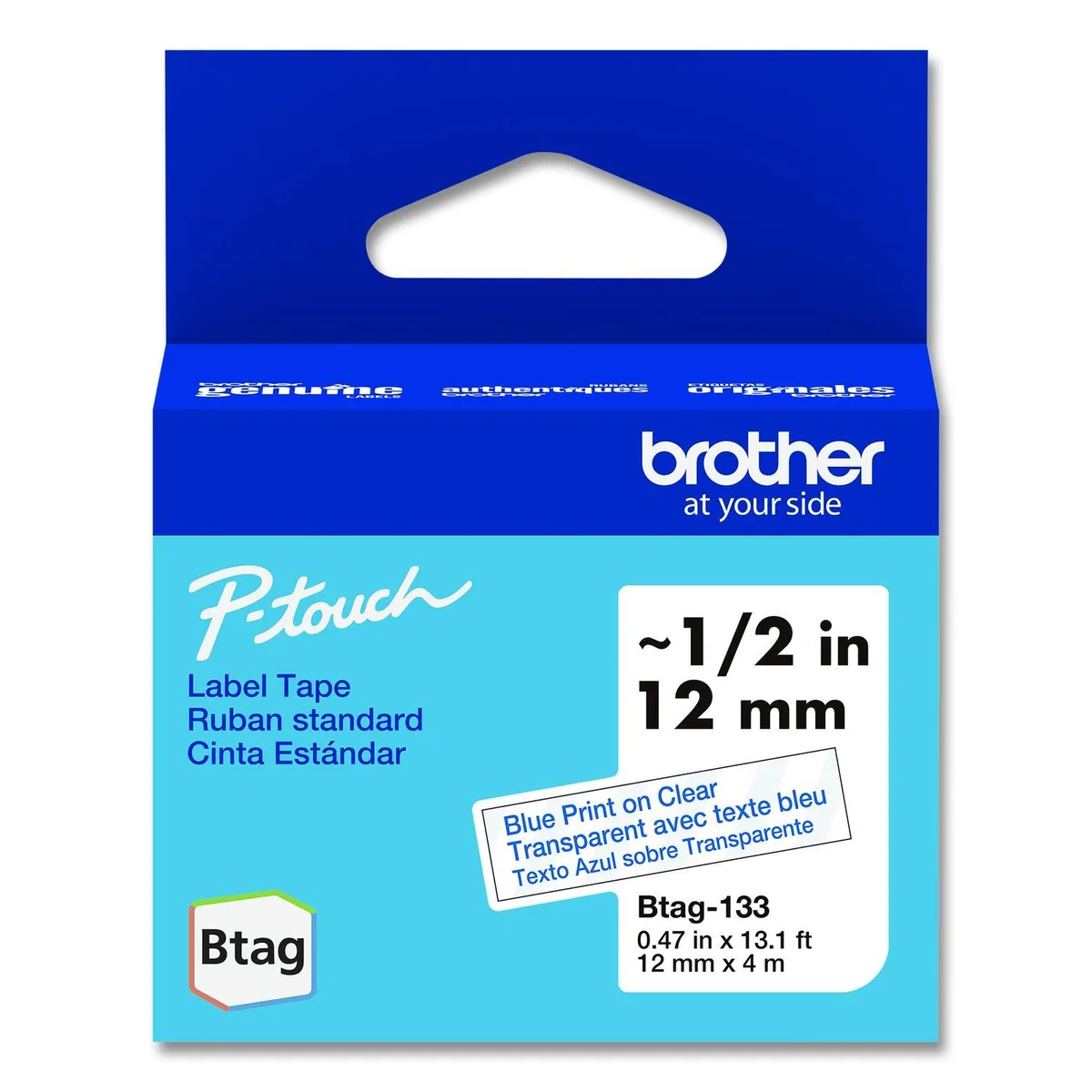 Brother Brother BTAG133 label tape 12 mm x 4 m blue on clear — product photo
