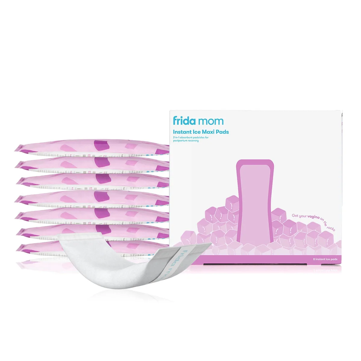 White 2-in-1 postpartum pads with built-in instant cold packs, 8-count pack