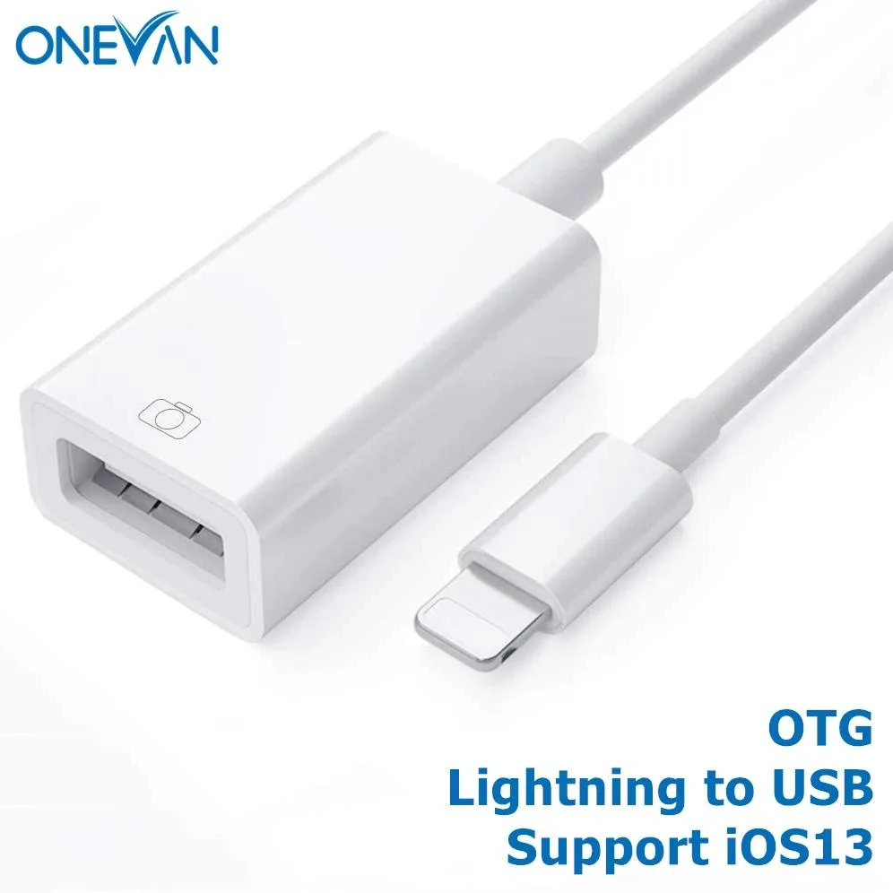 White Lightning-to-USB adapter with SD card slot and micro-USB port