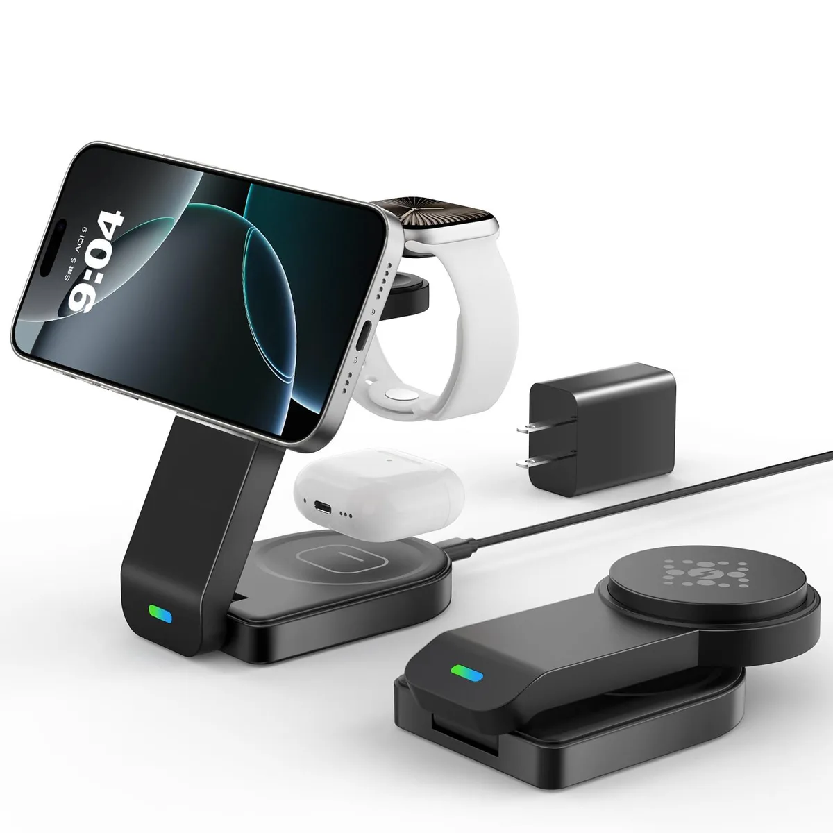  QUVFHE XY18U30-QC1 3-in-1 Magnetic Wireless Charger Black — product photo