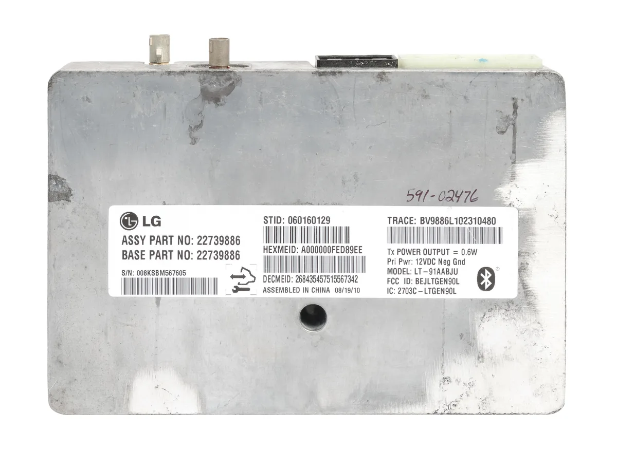 Rectangular black automotive control module with connector ports and part number 22739886