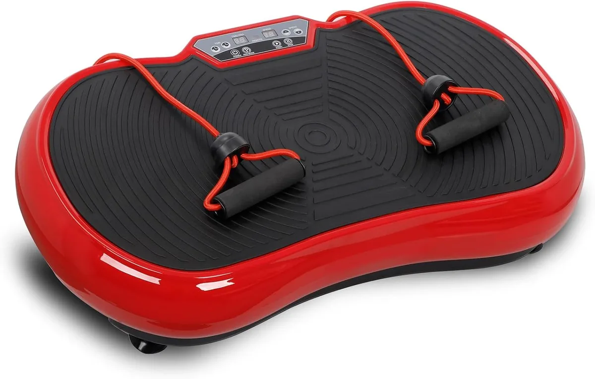 Compact vibration platform with anti-slip surface, LED display, loop bands and remote control