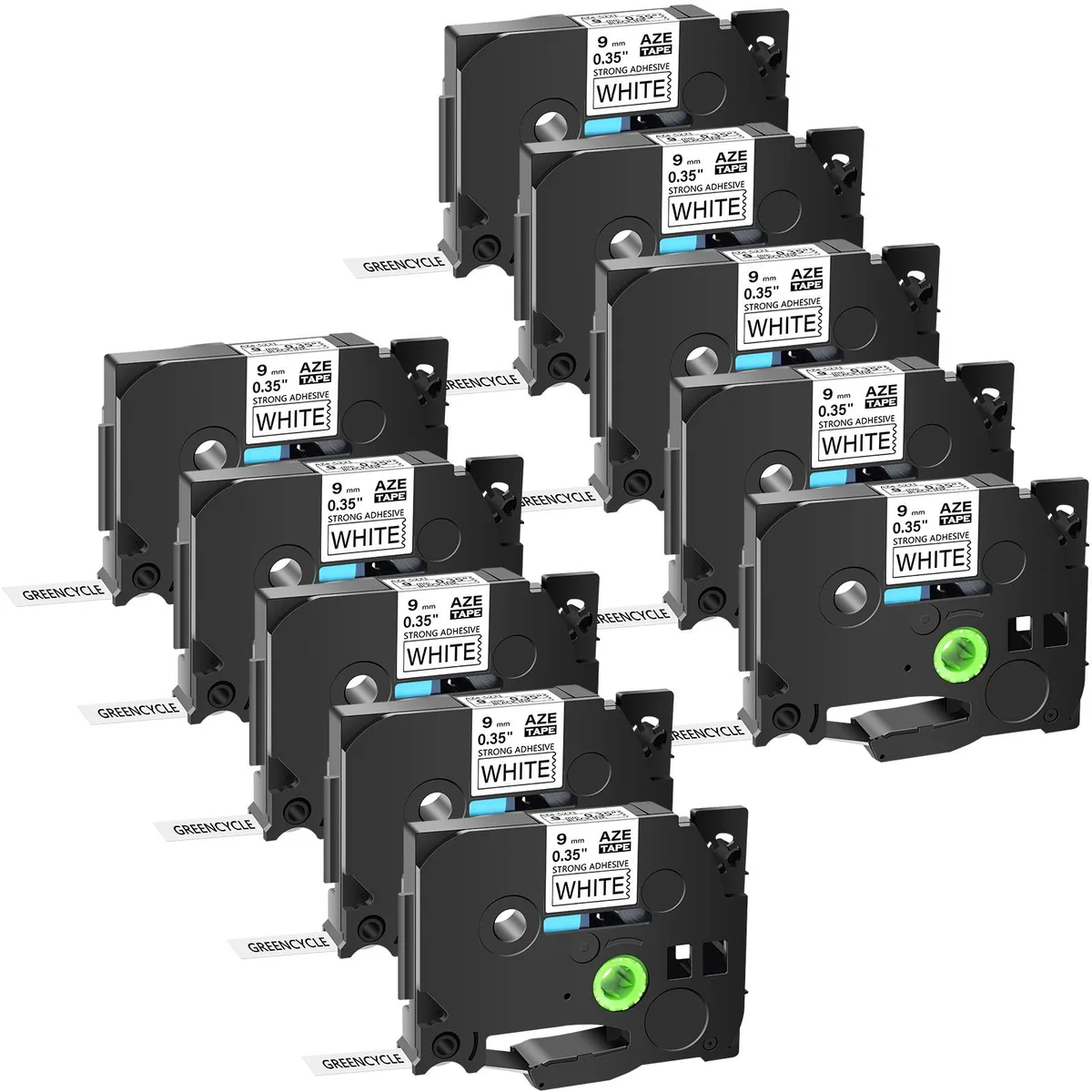 GREENCYCLE GREENCYCLE AZE-S221 10 Pack 9mm Black on White Label — product photo