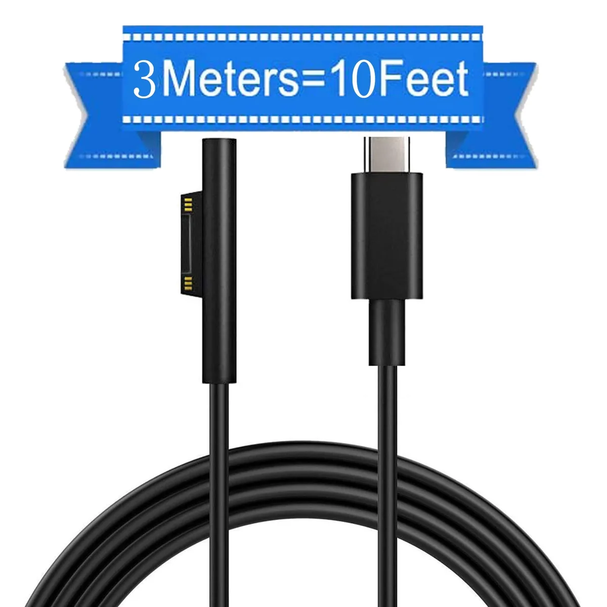 Black 10ft USB-C to Surface Connect charging cable with LED indicator