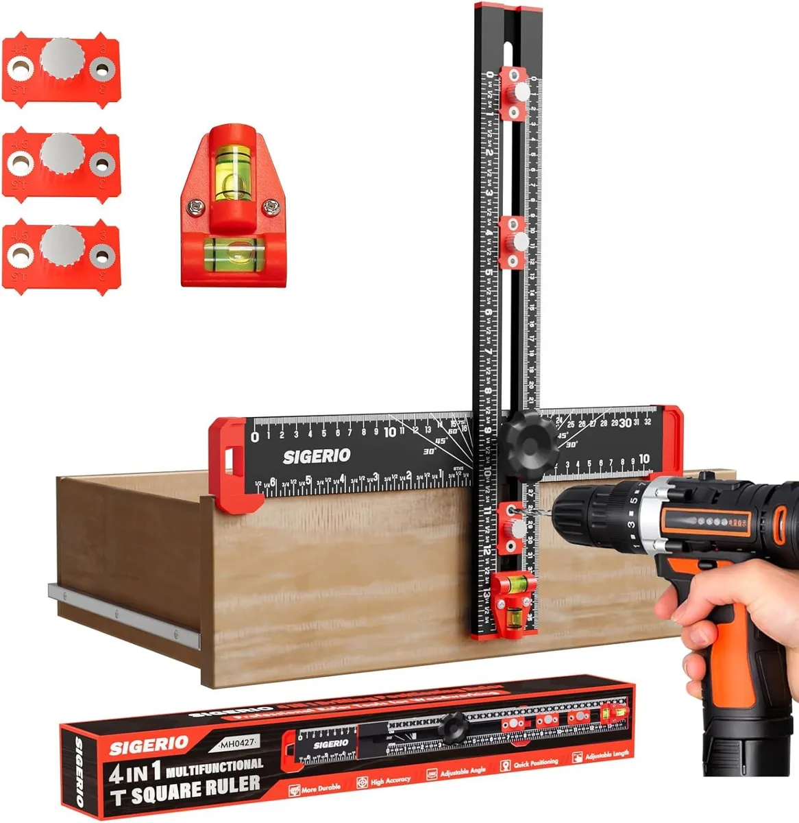 Sigerio Sigerio 4-in-1 Drilling Positioning Ruler measurement tool — product photo