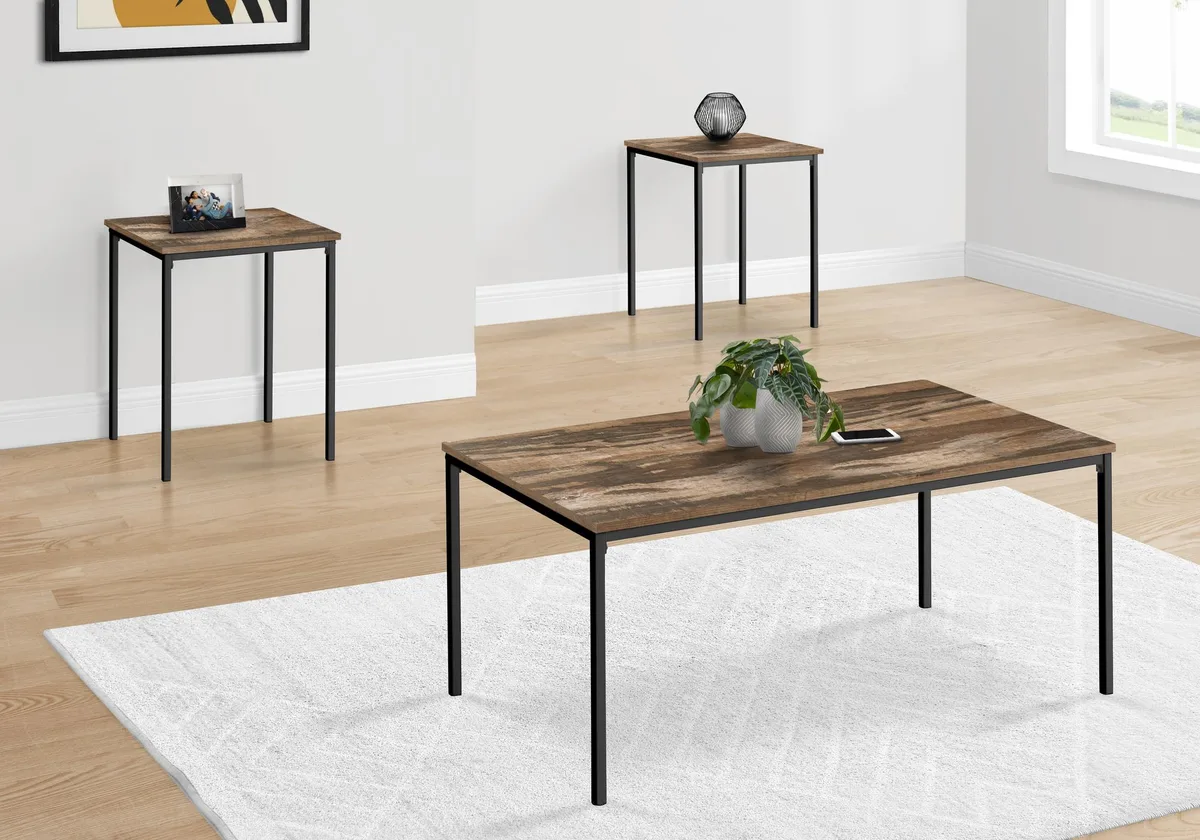 tuphen tuphen 3pcs Table Set Black Metal Brown Reclaimed Laminate Occasional Table — product photo
