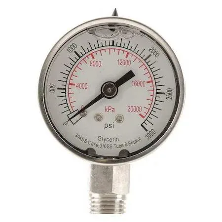 Value Brand Value Brand 4CFG7 Commercial Pressure Gauge 0 to 3000 psi 2 in Dial 1/4 in measurement tool — product photo