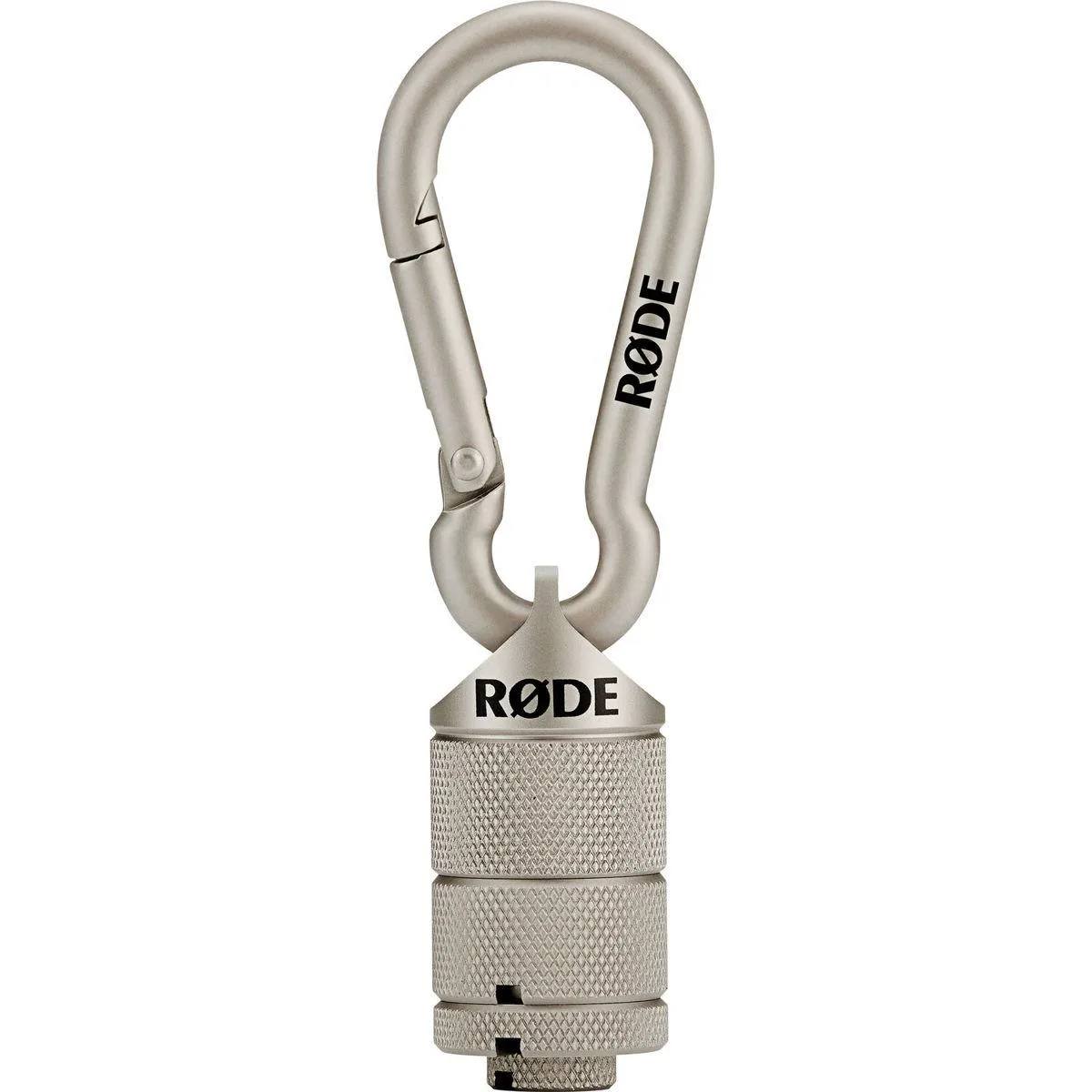 A compact stainless-steel and brass adapter kit with 1/4, 3/8 and 5/8 inch threads, integrated driver and carabiner clip