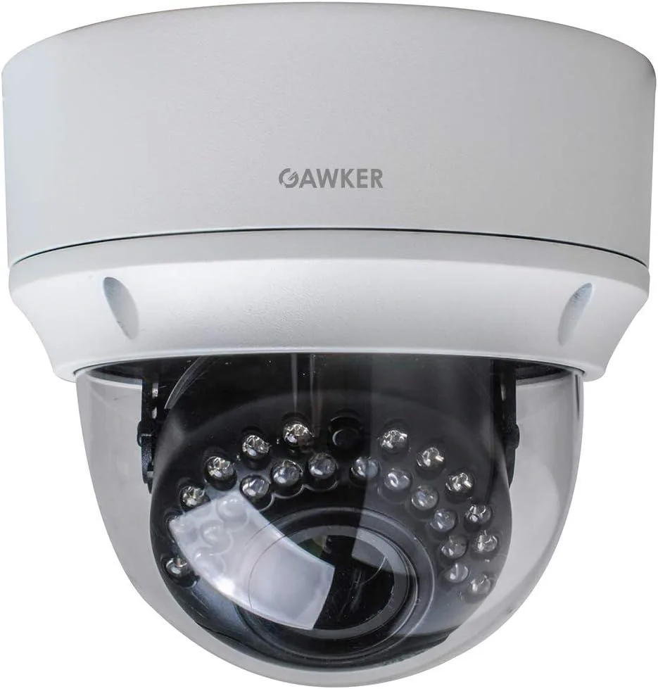 White dome security camera with varifocal lens and IR LEDs
