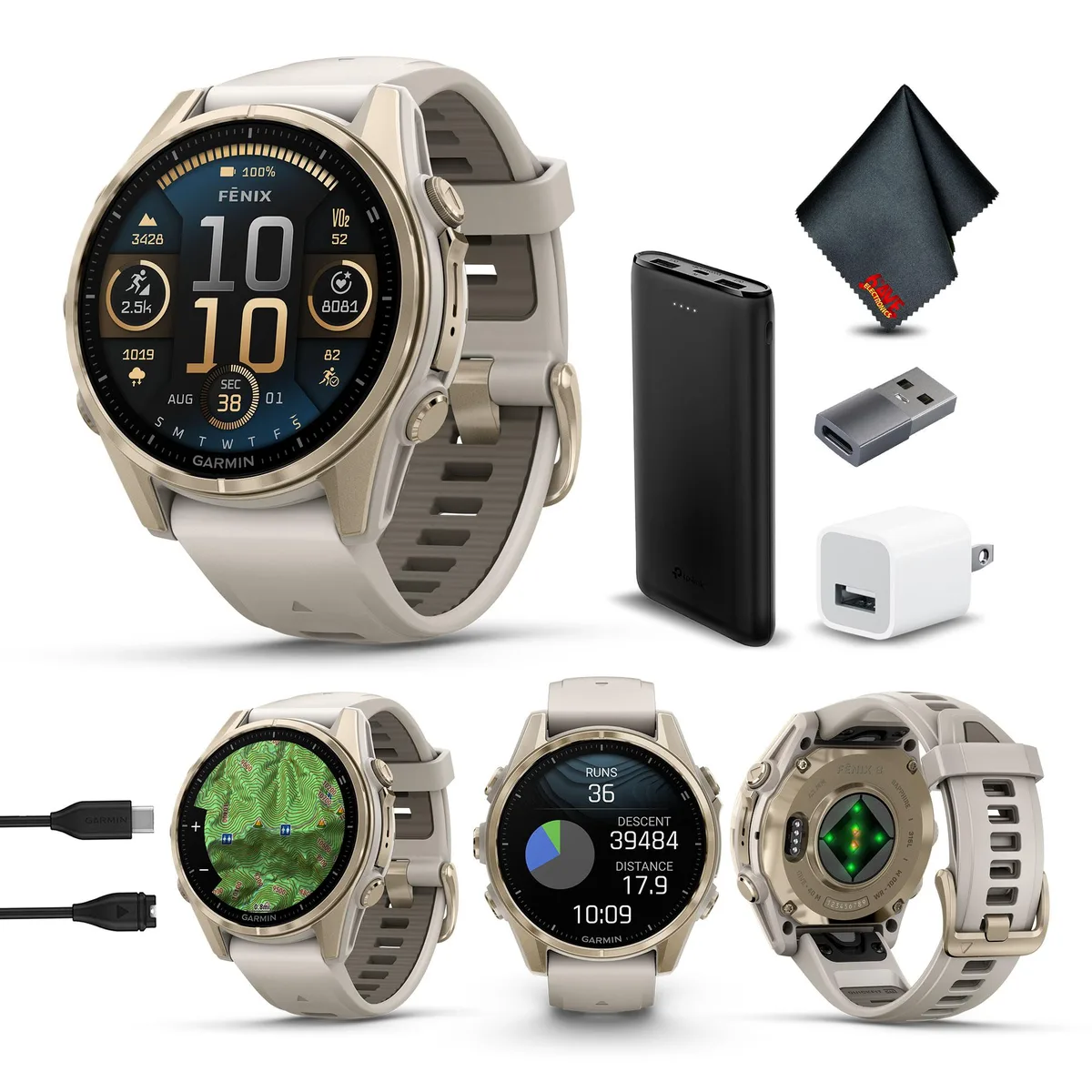 Garmin Garmin fenix 8 43mm AMOLED Sapphire Soft Gold Fog Gray/Dark Sandstone Band — product photo