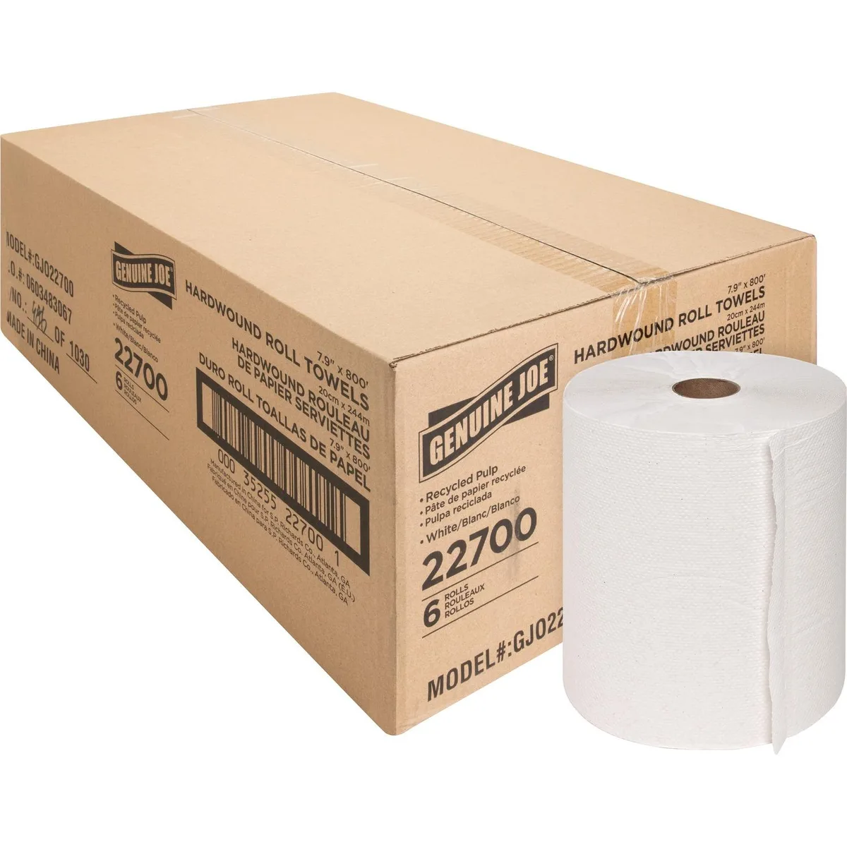 Genuine Joe Genuine Joe 22700 Hardwound Roll Towels 6 Rolls 800ft 100% Recycled — product photo
