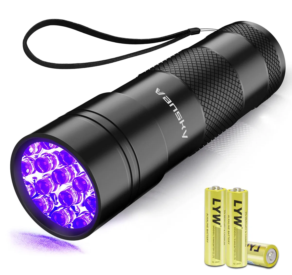 Aluminium UV flashlight, 12 LEDs at 395 nm, 1.08 x 1.2 x 3.74 inches