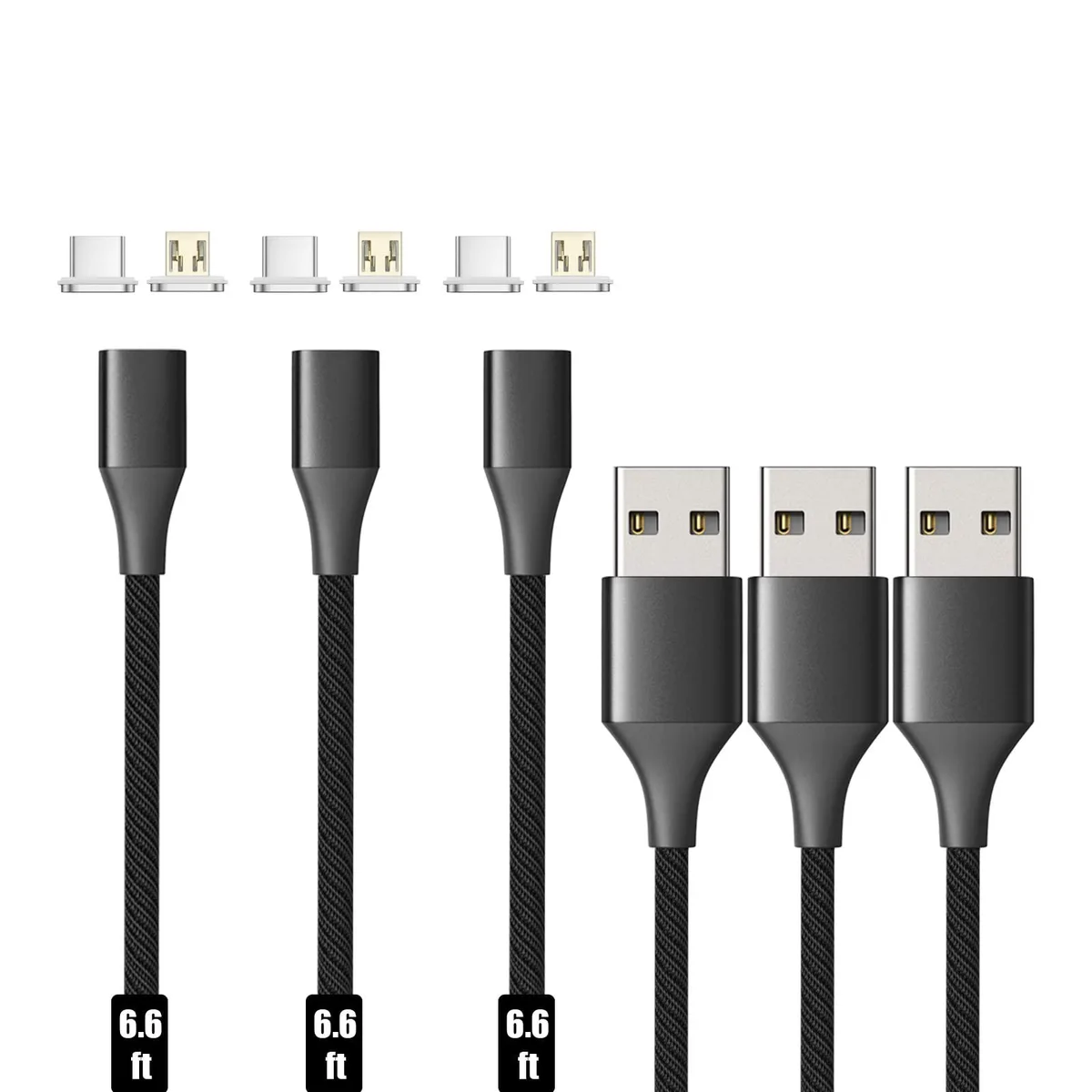  10Micro Gen10 2-in-1 Magnetic Charger 6.6ft 3-Pack Black — product photo