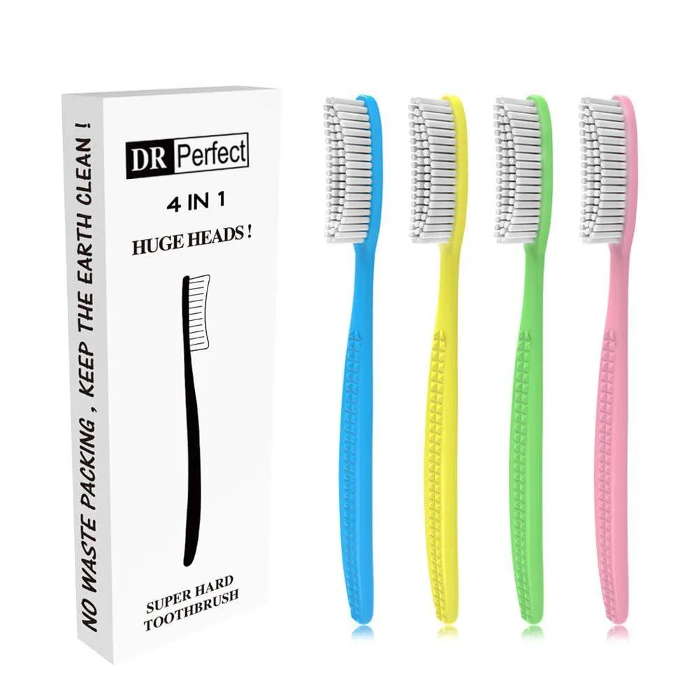 Four white manual toothbrushes with extra-large heads and medium bristles