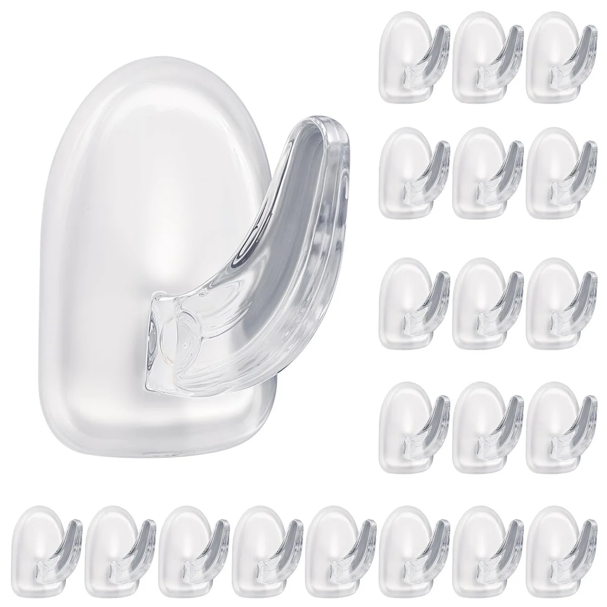 Twenty clear acrylic adhesive hooks on backing cards