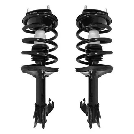 Pair of silver front strut assemblies with springs and mounts