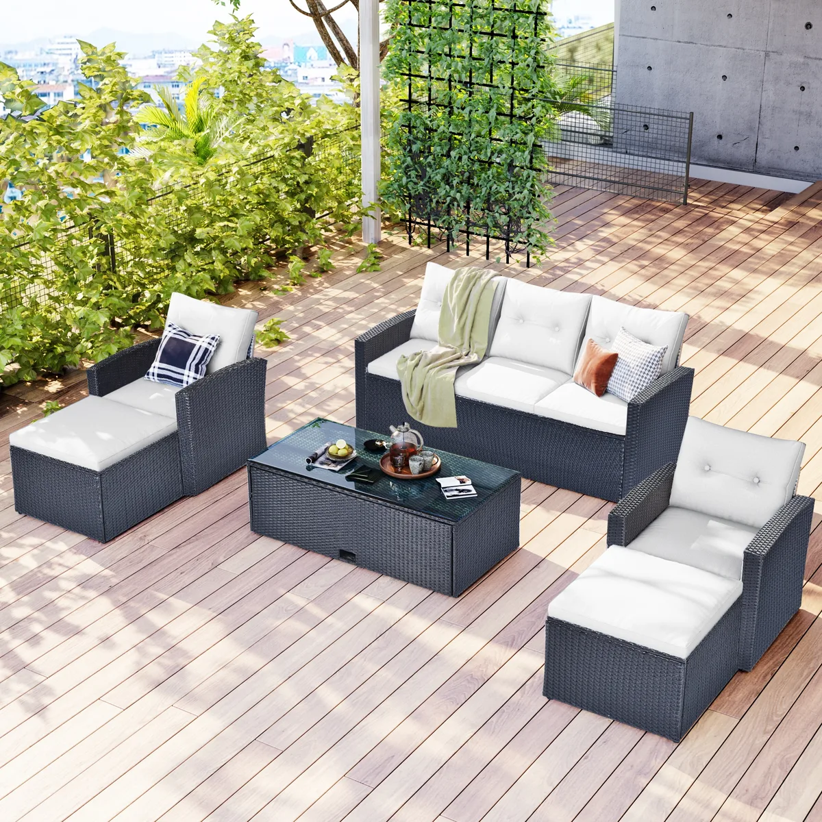 NEWHOME NEWHOME GO 6-piece PE rattan patio sectional set — product photo